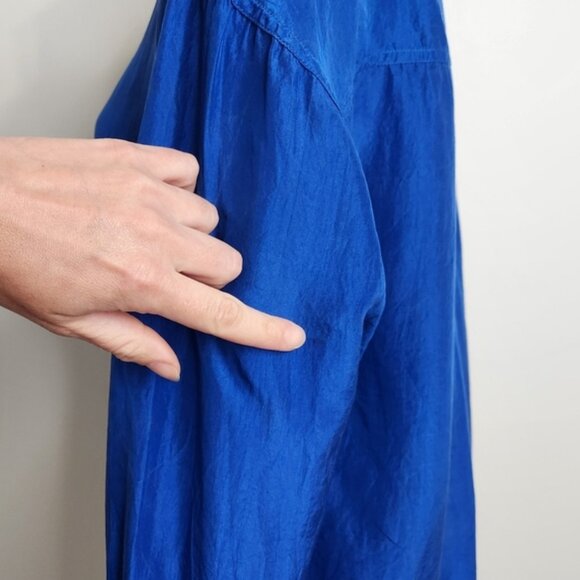 Vintage Express Irridescent Blue 100% Silk Button Down Shirt Size XS - Picture 12 of 14